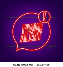 Fraud alert. Neon icon. Security Audit, Virus Scanning, Cleaning, Eliminating Malware, Ransomware Vector stock illustration