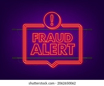 Fraud alert. Neon icon. Security Audit, Virus Scanning, Cleaning, Eliminating Malware, Ransomware Vector stock illustration