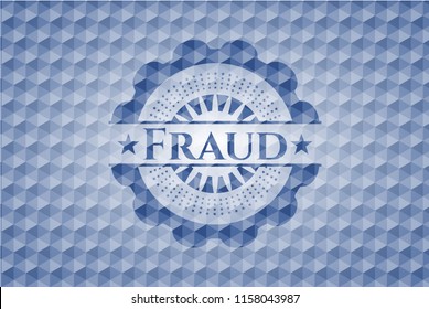 Fraud blue emblem with geometric background.
