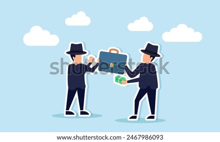 Fraud, bribery, corruption, or hackers stealing and selling data on the dark web, concept of Anonymous criminal buying stolen goods with lots of money from another thief