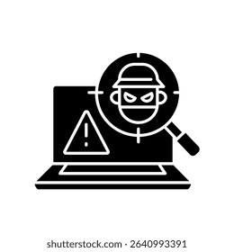 fraud detection black glyph icon. Vector isolated element. 