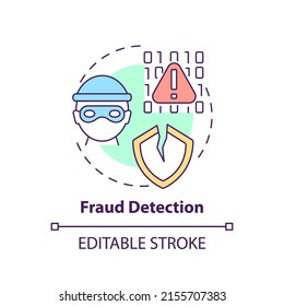 Fraud detection concept icon. Identify fraudulent activity. Use of machine learning abstract idea thin line illustration. Isolated outline drawing. Editable stroke. Arial, Myriad Pro-Bold fonts used