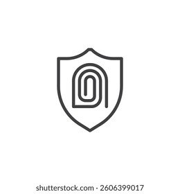 Fraud Detection line icon. linear style sign for mobile concept and web design. Shield with a fingerprint outline vector icon. Security and risk prevention symbol, logo illustration. Vector graphics