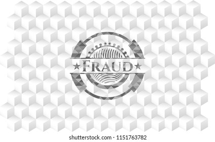 Fraud grey emblem with geometric cube white background