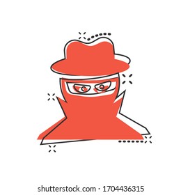 Fraud hacker icon in comic style. Spy cartoon vector illustration on isolated background. Cyber defend splash effect business concept.