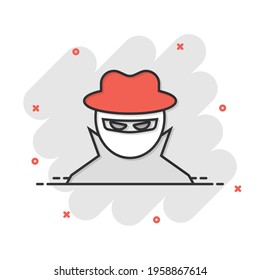Fraud hacker icon in comic style. Spy cartoon vector illustration on isolated background. Cyber defend splash effect business concept.