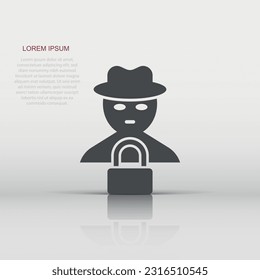 Fraud hacker icon in flat style. Spy vector illustration on isolated background. Cyber defend business concept.