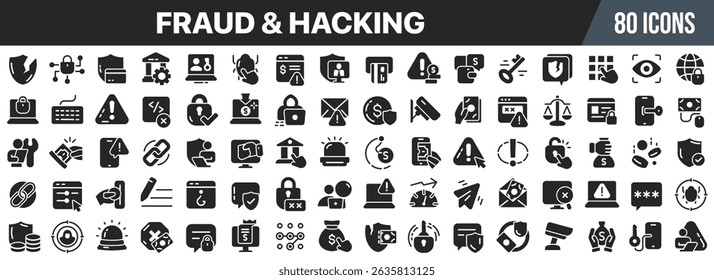 Fraud and hacking black icons collection. Big UI icon set in a flat design. Vector illustration EPS10