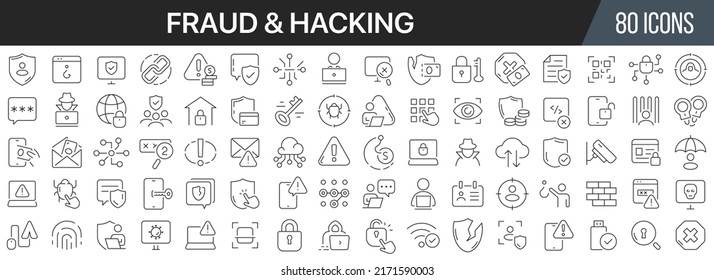 Fraud And Hacking Line Icons Collection. Big UI Icon Set In A Flat Design. Thin Outline Icons Pack. Vector Illustration EPS10