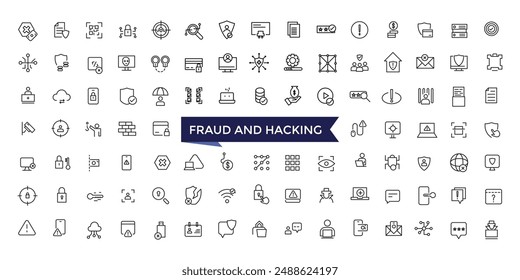 Fraud And Hacking Line Icons set with editable stroke collection for web and ui. Line icons pack. Vector illustration.