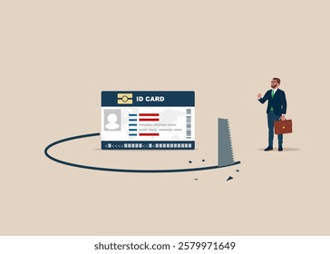 Fraud. ID card away trap metaphor. Theft ID card. Personal business card. Flat vector illustration.