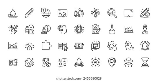 Fraud, Integrity and Writer line icons pack. AI, Question and Answer, Map pin icons. Chemistry lab, Waterproof, Voicemail web icon. Rfp, Scissors, Trade chart pictogram. Vector