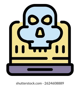 Icono de seguridad de portátil fraudulento. Esquema de fraude portátil Vector de seguridad icono de color plano aislado
