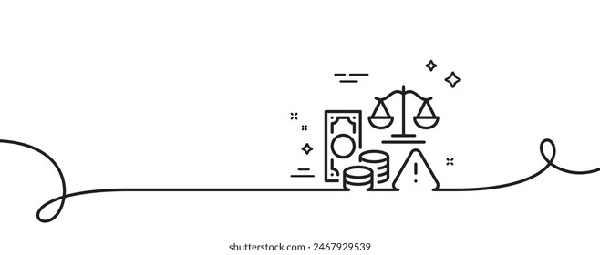 Fraud line icon. Continuous one line with curl. Money or financial crime sign. Tax offense symbol. Fraud single outline ribbon. Loop curve pattern. Vector