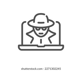 Fraud line icon. Spy of thief sign. Cyber hack symbol. Quality design element. Linear style fraud icon. Editable stroke. Vector