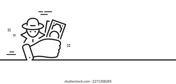Icono de línea de fraude. Señal de espías de ladrones. Símbolo de hackeo cibernético. Fondo mínimo de la ilustración de línea. Banner de patrón de icono de línea de fraude. Concepto de plantilla web blanca. Vector