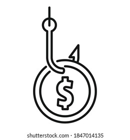 Icono de gancho de dinero para fraude. Esquema fraude dinero gancho icono vector de diseño web aislado en fondo blanco