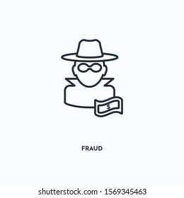 fraud outline icon. Simple linear element illustration. Isolated line fraud icon on white background. Thin stroke sign can be used for web, mobile and UI.