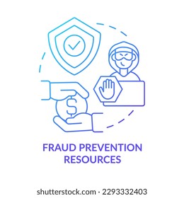 Icono de concepto de degradado azul de recursos de prevención de fraude. Seguridad. Ilustración de línea delgada de la idea abstracta del servicio de gestión de tesorería. Dibujo de contorno aislado. Se usa una fuente Myriad Pro-Bold