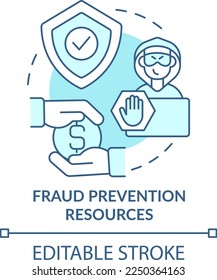 Fraud prevention resources turquoise concept icon. Treasury management service abstract idea thin line illustration. Isolated outline drawing. Editable stroke. Arial, Myriad Pro-Bold fonts used