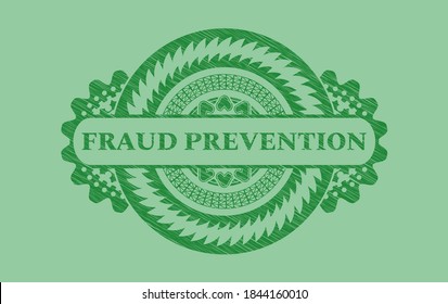 Fraud prevention text inside Green stroke badge. Eco fancy background. Intense illustration. 