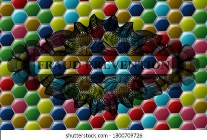 Betrügerische Präventionstext in Guilloche Farbige Bonbons. Hexagon-fantasievoller Hintergrund. Illustration. 