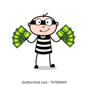 Fraud Prisoner Showing Cash - Extra Money Vector Concept
