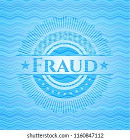 Fraud sky blue water wave badge background.
