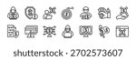 Fraud thin line icon set. Contains hacker, digital data phishing, money thief, scam, cyberspace risk, financial security alert, warning notification, crime, theft, cyber protection vector illustration