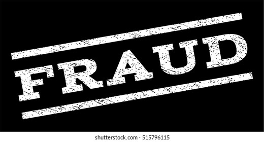 Fraud watermark stamp. Text caption between parallel lines with grunge design style. Rubber seal stamp with dirty texture. Vector white color ink imprint on a black background.