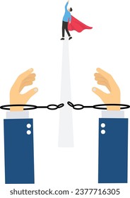 Fraudulent business, bribery, cheat and corruption concept, Handcuffs on the hands of the criminal. Arrested man in handcuffs. A crime, corruption and arrest concept

