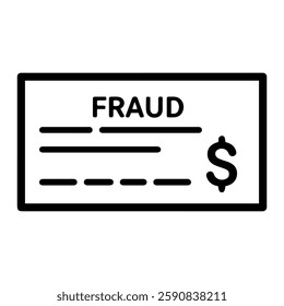 Fraudulent Check Icon Representing Financial Scams, Forged Payments, and Banking Security Risks