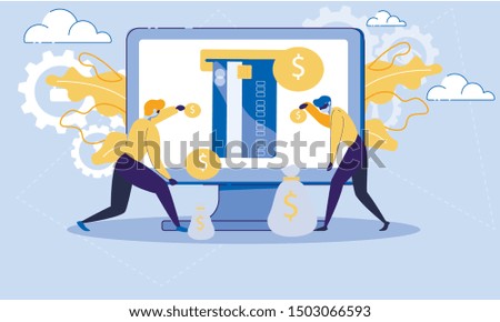 Fraudulent in Internet, Payment Safety, Online Money Transfers Protection Trendy Flat Vector Concept. Criminal, Hacker Stealing Money from Credit Card, Getting Access to Bank Account Illustration
