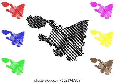 Distrito de Frauenfeld (Suíça, Confederação Suíça, Cantão de Thurgau ou Turgóvia) mapa ilustração vetorial, esboço de rabisco Mapa de Bezirk Frauenfeld