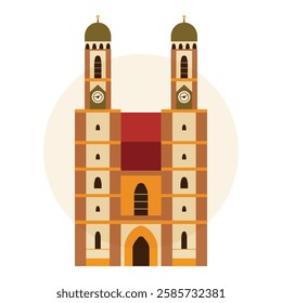 Frauenkirche cathedral of our lady inspired icon. Bavaria travel symbol and architectural monument in flat design.