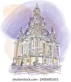 Frauenkirche in the center of Dresden in Saxony, Germany - vector illustration