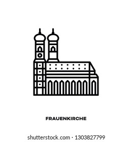 Frauenkirche church at Munich, Bavaria, Germany, vector line icon. International landmark and tourism symbol.