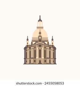 Frauenkirche, Dresden, Germany. Flat style illustration.