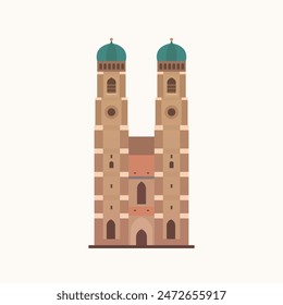 Frauenkirche, Munich. Cathedral of Our Dear Lady. Flat style illustration. 