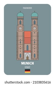 Frauenkirche in Munich, Germany. Architectural symbols of European cities. Colorful vector 