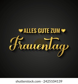 Frauentag - Happy Womens Day in German. Gold inscription on black background. International Womans day typography poster. Vector template, banner, greeting card, flyer, etc