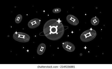 Monedas de Frax cayendo del cielo. Fondo de banner de concepto criptodivisa de Frax.