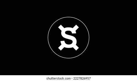 Frax Share, FXS Token criptocurrency logo en un fondo aislado con espacio de copia. Ilustración vectorial 3d de Frax Share, icono de token FXS.