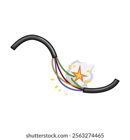 frayed broken cable cartoon. insulation maintenance, diagnostics signal, interference continuity frayed broken cable sign. isolated symbol vector illustration