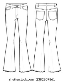 Los rociaron con un grano de Denim de fondo. Jeans Front and Back View. Moda Ilustración, Vector, CAD, Dibujo Técnico, Plano Plano, Plantilla, Trampa.