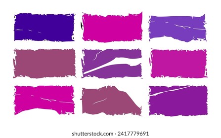 Frayed scraps of paper vector illustration set. Grunge rectangles silhouettes.