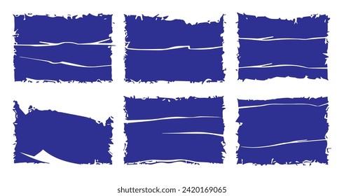 Frayed scraps of paper vector illustration set. Grunge rectangles silhouettes.