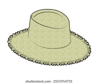 Frayed straw hat mockup template vector illustration.