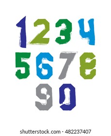 Freak colorful graffiti digits, set of vector unusual numbers drawn with real ink brush.