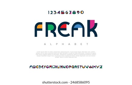 Freak creative geometric modern urban alphabet font. Digital abstract futuristic, fashion, sport, minimal technology typography. Simple numeric vector illustration